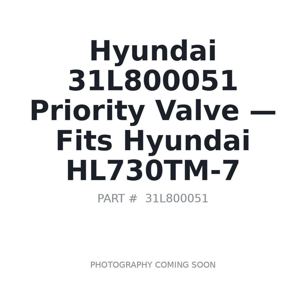 31L800051 Hyundai Priority Valve . Fits HL730TM-7 - Fits Hyundai HL730TM-7