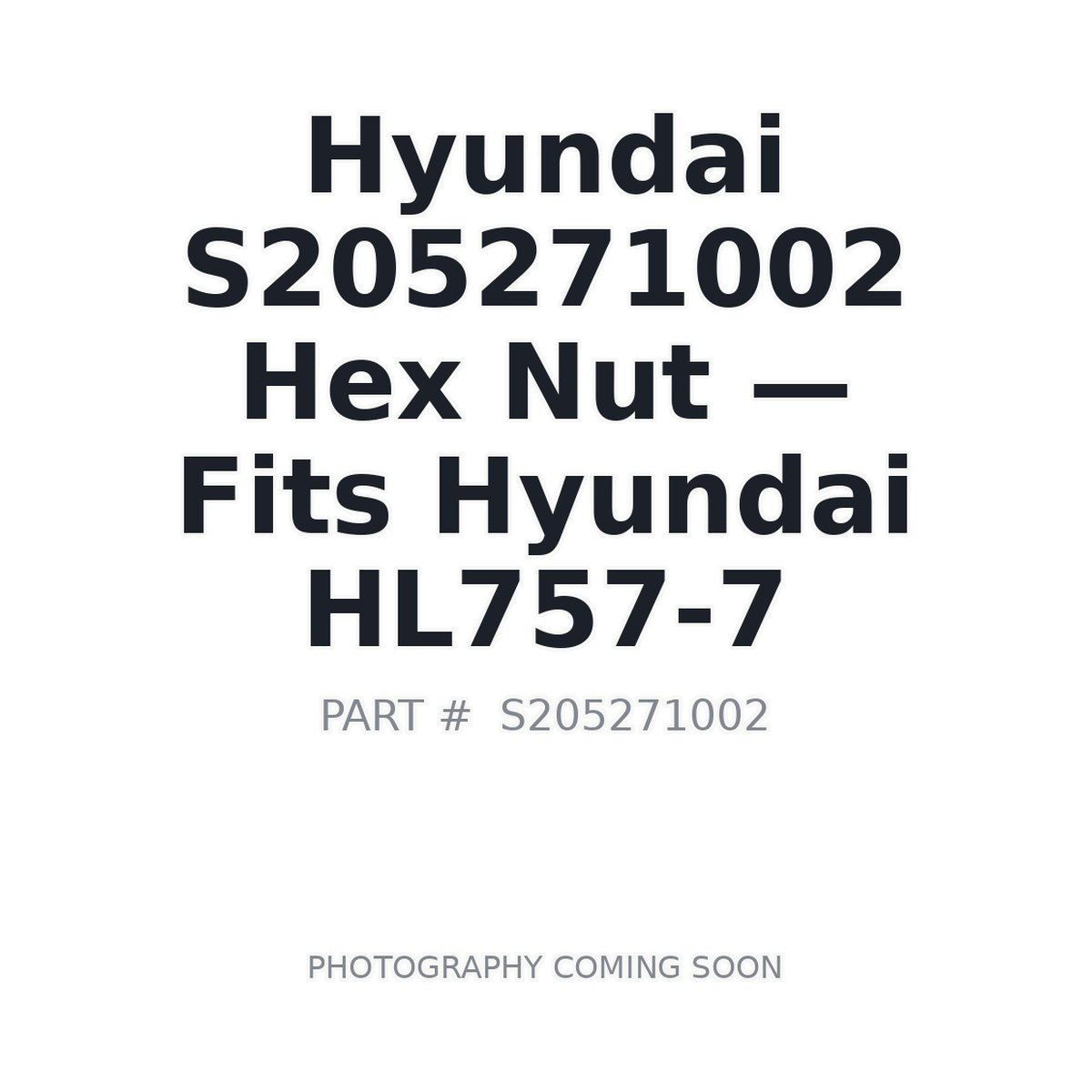 S205271002 Hyundai Hex Nut . Fits HL757-7 - Fits Hyundai HL757-7