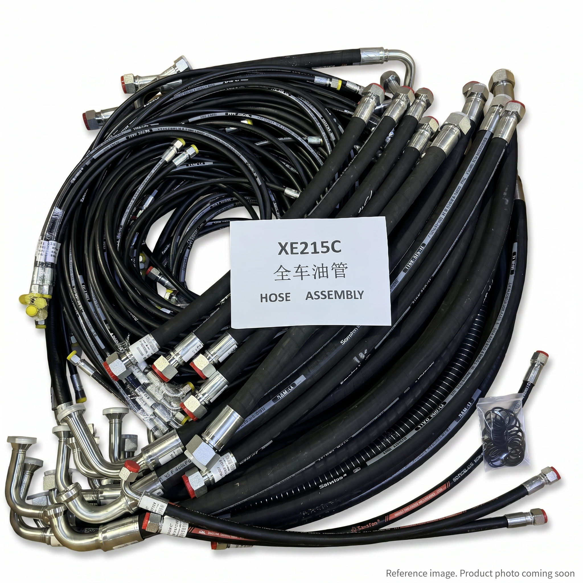 XCMG 380604110 Hose three-quarter angle product photo | stocked in BC, ships Canada-wide
