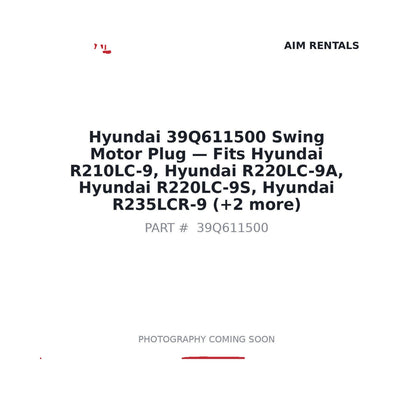 39Q611500 Hyundai Swing Motor Plug . Fits R210LC-9, R220LC-9A, R220LC-9S, R235LCR-9 - Fits Hyundai R210LC-9, Hyundai R220LC-9A, Hyundai R220LC-9S, Hyundai R235LCR-9, Hyundai R235LCR-9A, Hyundai R260LC-9S