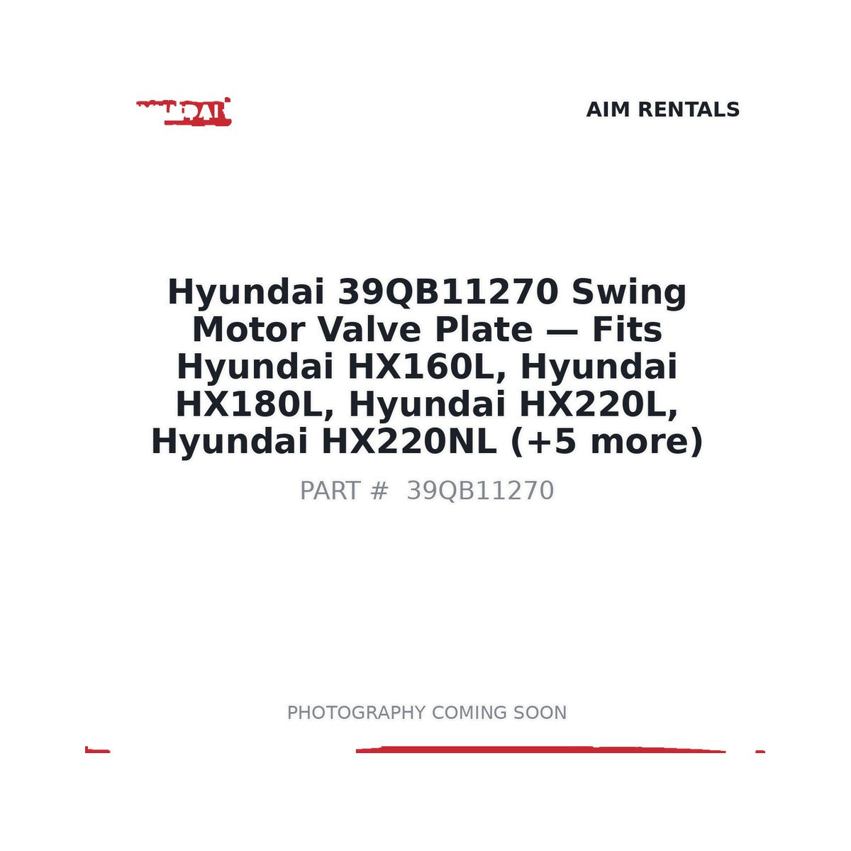 39QB11270 Hyundai Swing Motor Valve Plate - Fits Hyundai HX160L, Hyundai HX180L
