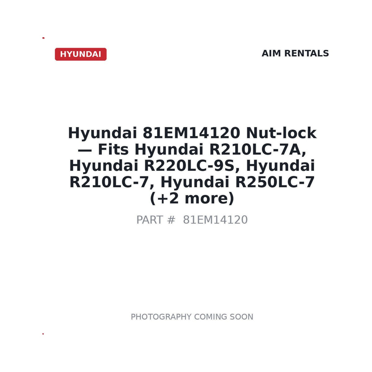 81EM14120 Hyundai Nut-lock . Fits R210LC-7A, R220LC-9S, R210LC-7, R250LC-7 - Fits Hyundai R210LC-7A, Hyundai R220LC-9S, Hyundai R210LC-7, Hyundai R250LC-7, Hyundai R250LC-9, Hyundai R235LCR-9