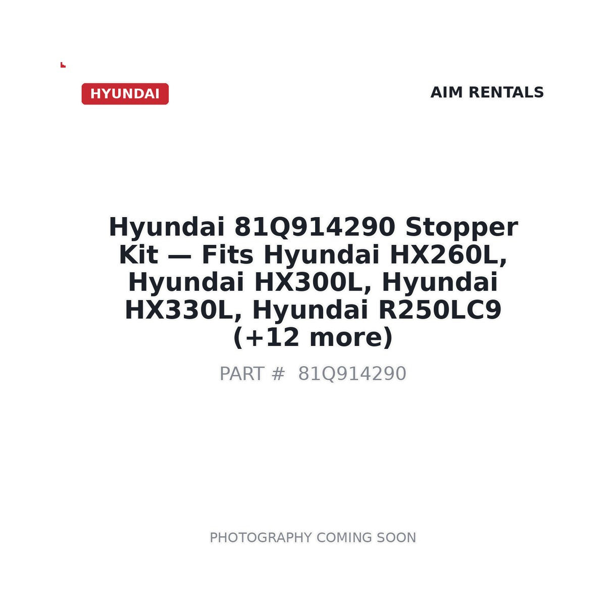 81Q914290 Hyundai Stopper Kit - Fits Hyundai HX260L, Hyundai HX300L